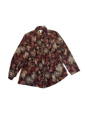 CJ Banks Womens 1X Button-Up Shirt Shacket Mandala Pattern Long Sleeve Career